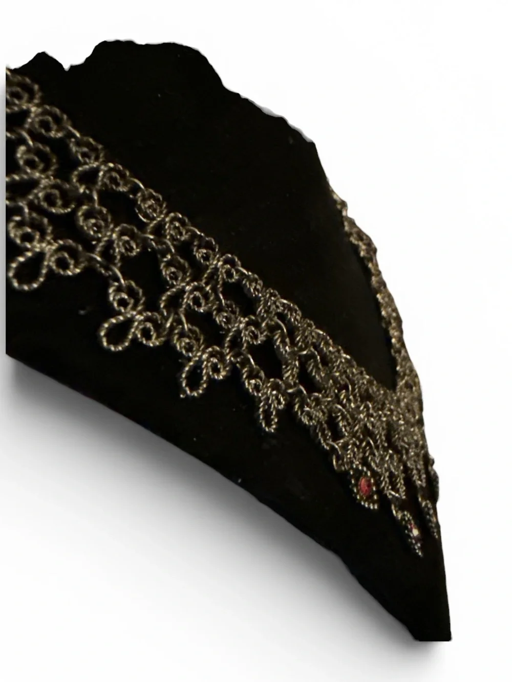 Gunmetal Lace Necklace with Ruby Red Crystal Dangles| Gothic Victorian 16”w/Ext